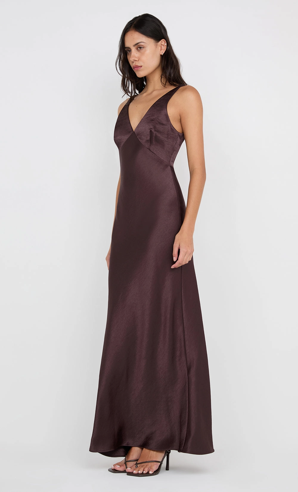 AUSTEN V NECK MAXI DRESS - DARK CHOCOLATE Neutral Mood Vibrant pattern