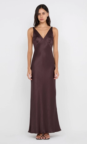 AUSTEN V NECK MAXI DRESS - DARK CHOCOLATE Asymmetrical hem Statement Look