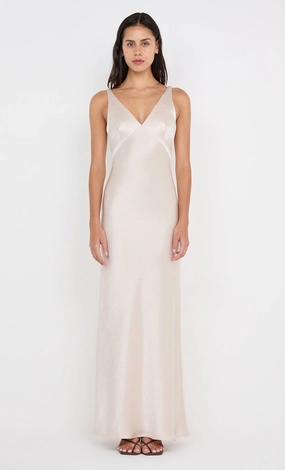 AUSTEN V NECK MAXI DRESS - SAND Light Weave Chic Energy
