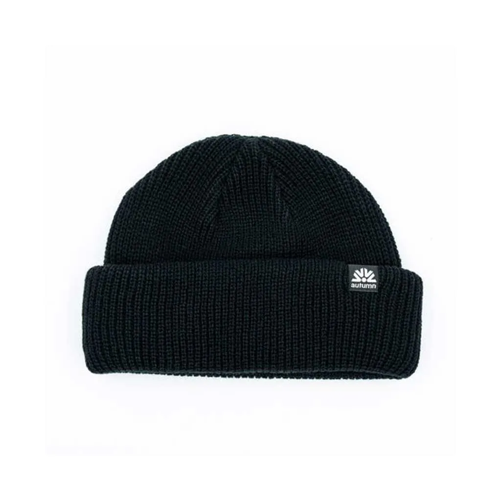Autumn Double Roll Beanie - Black
