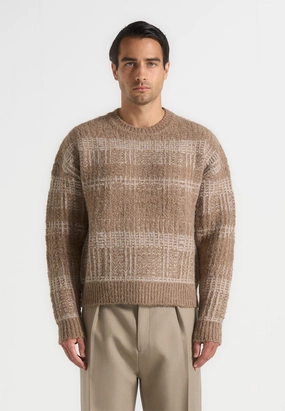 Ayden - Check Wool Knit Jumper - Taupe/Beige Walk In Park Versatile Piece