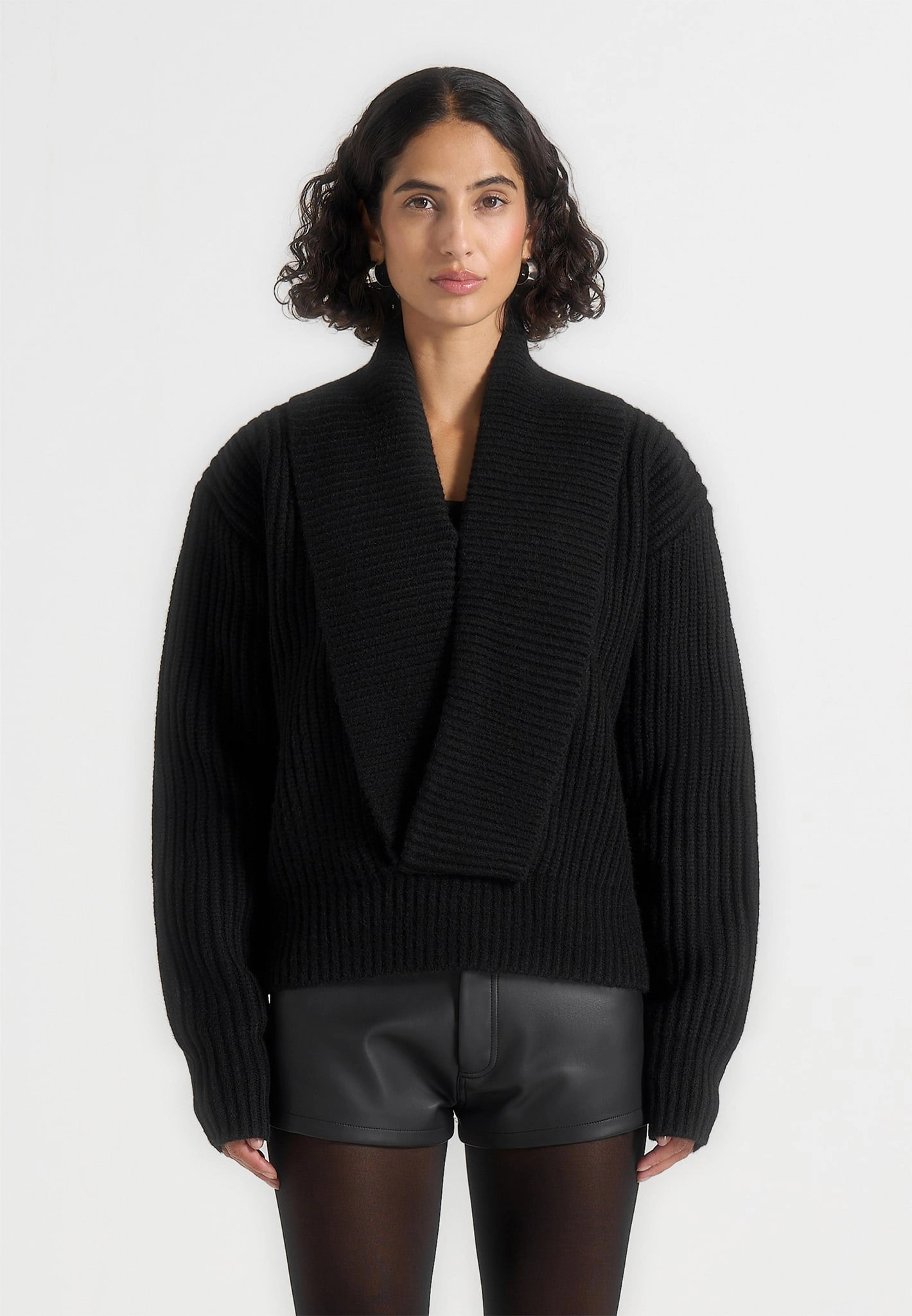 Azra - Plunge Knit Jumper - Black Reinforced Hemline Daily Favorite