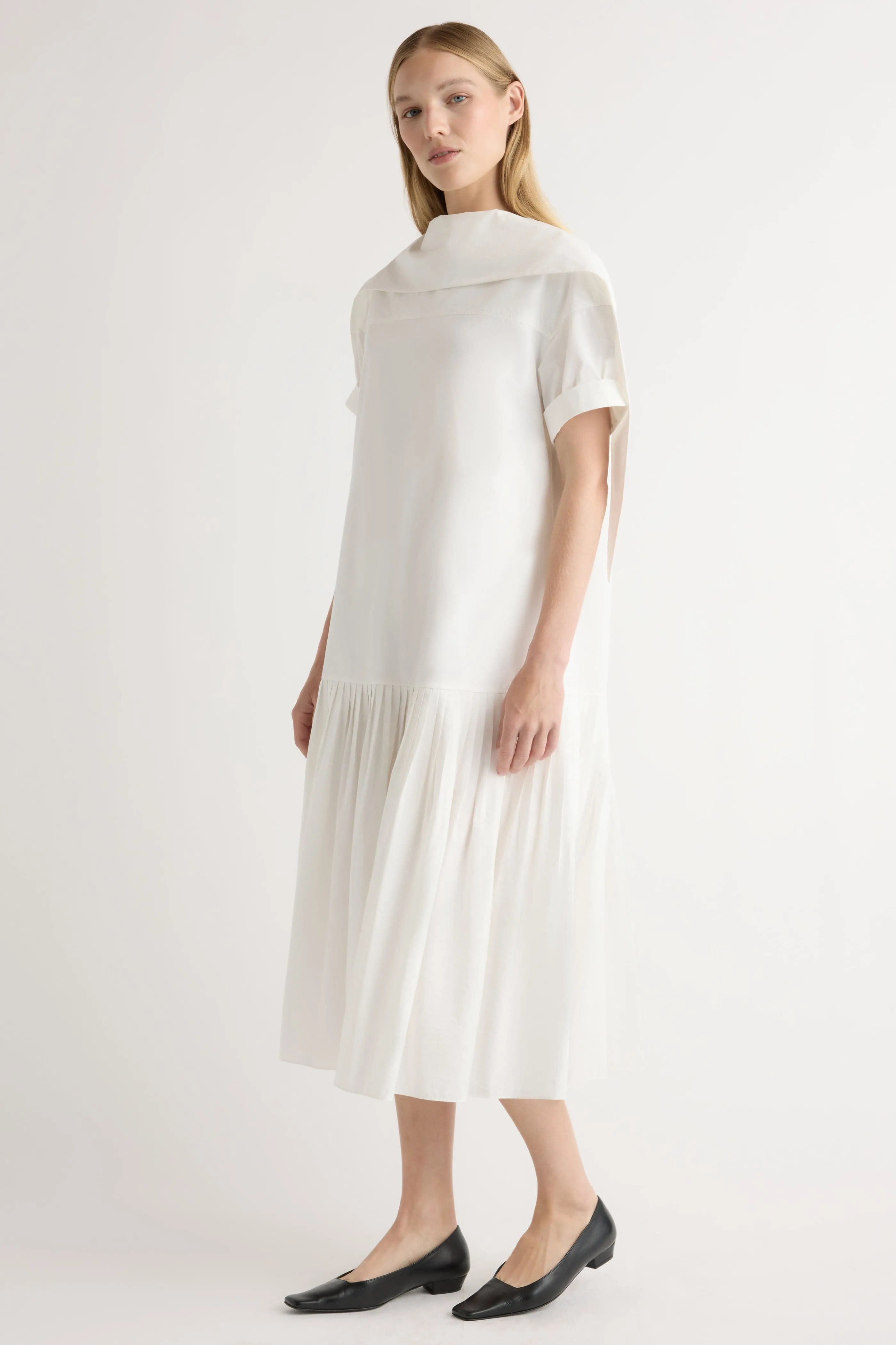 All Timewear Babba Shirred Scarf-Neck Dress