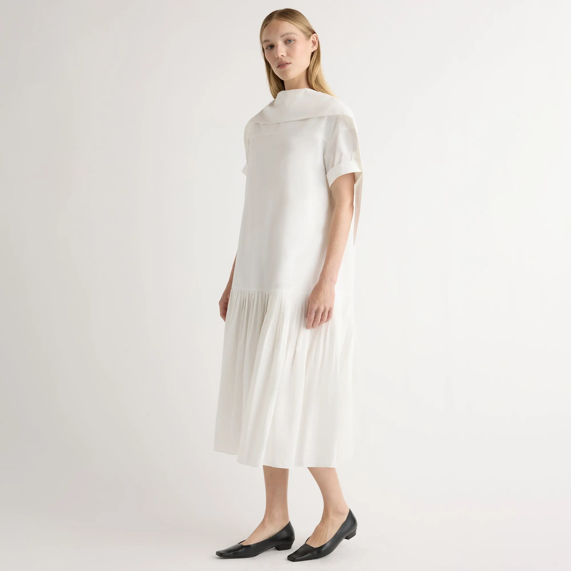 Stylish Look Polished Mood Babba Shirred Scarf-Neck Dress