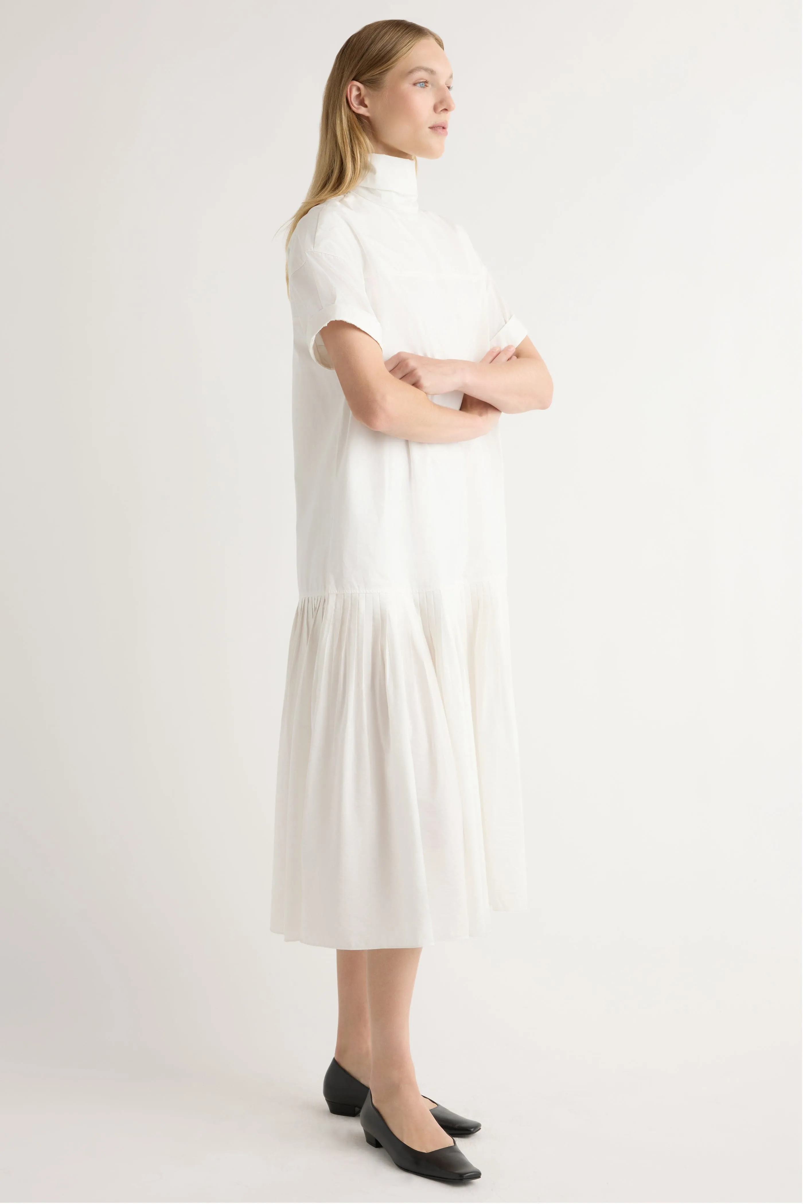 Layered Comfort Babba Shirred Scarf-Neck Dress