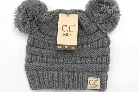 BABY Solid Double Pom CC Beanie