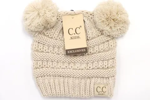 BABY Solid Double Pom CC Beanie
