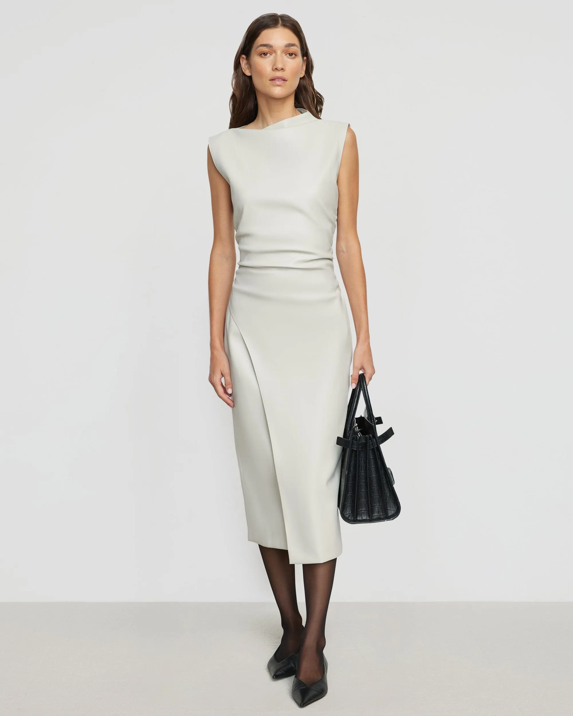 classic waist Side-Slit Channing Vegan Leather Dress