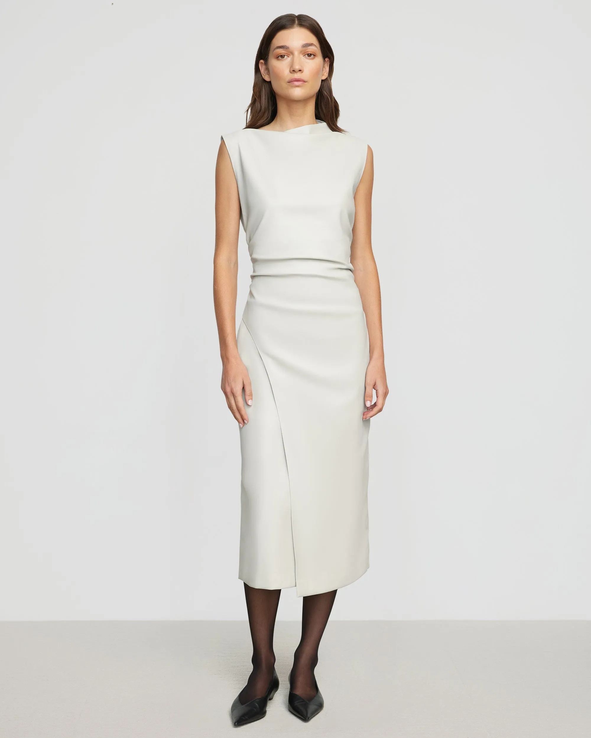 Channing Vegan Leather Dress Autumn Ready Shirred-Detail