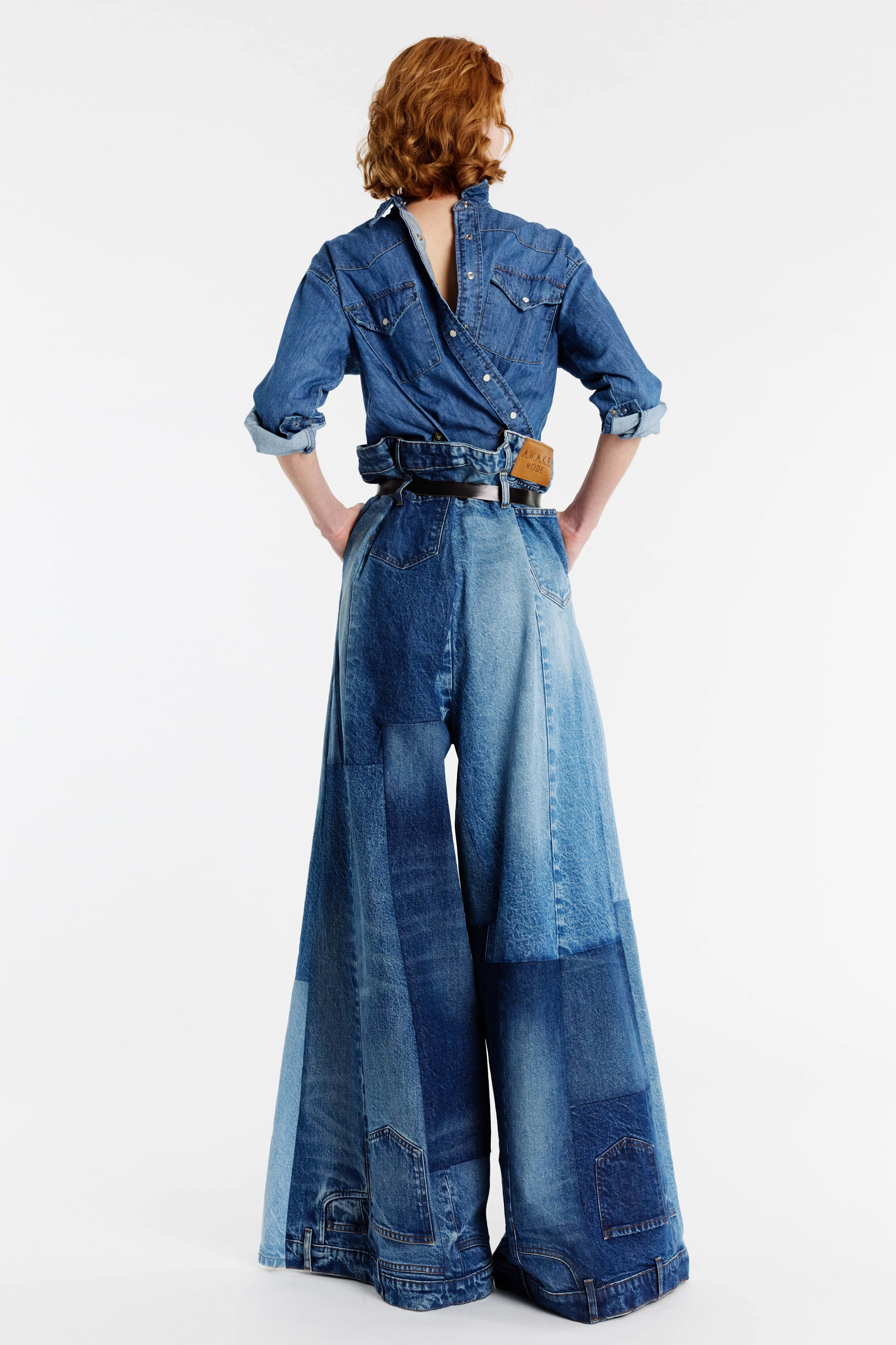 Back To Front Denim Shirt Mid Blue LayeredStyling NonRestrictiveSilhouette