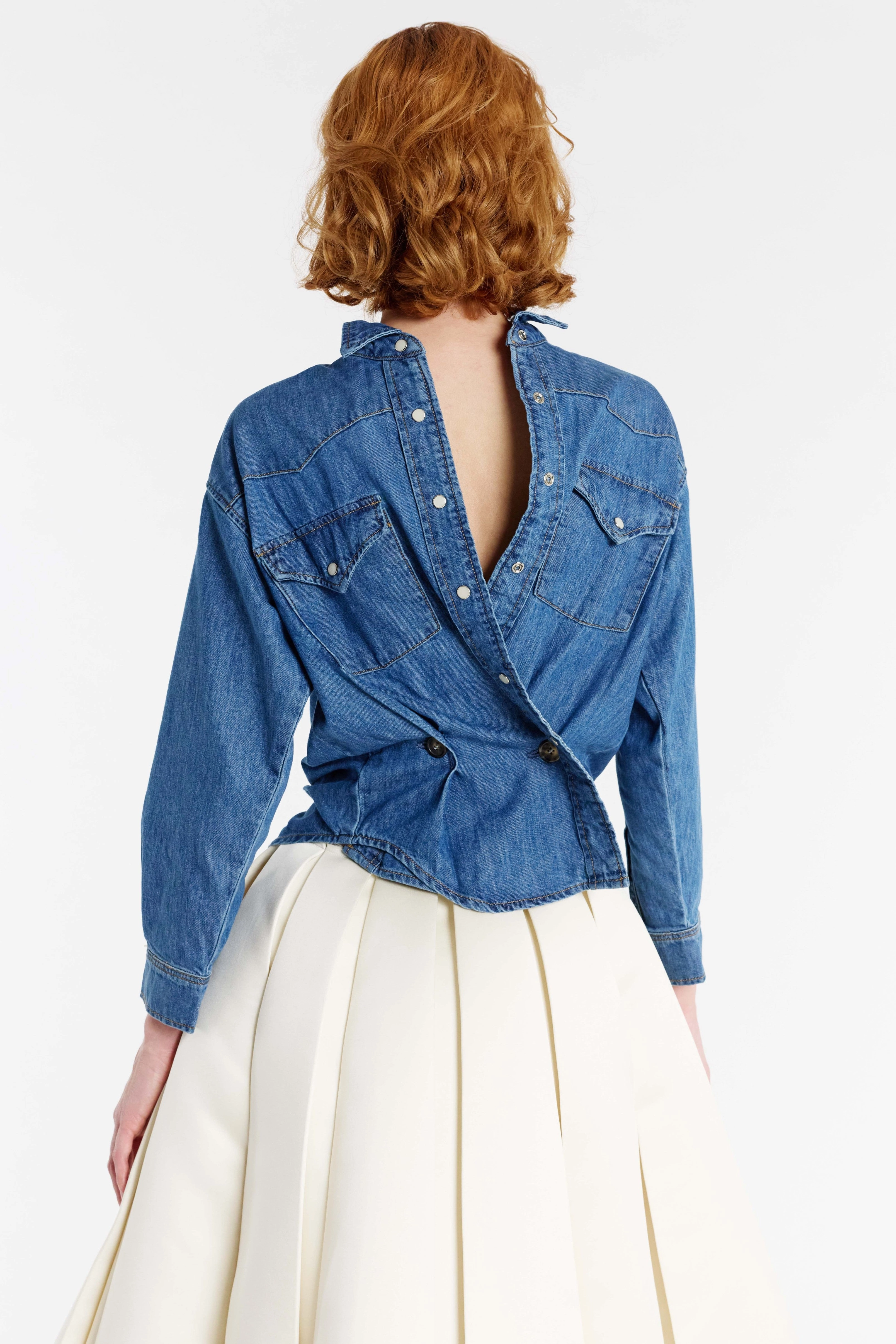 WrinkleResistantWeave Back To Front Denim Shirt Mid Blue