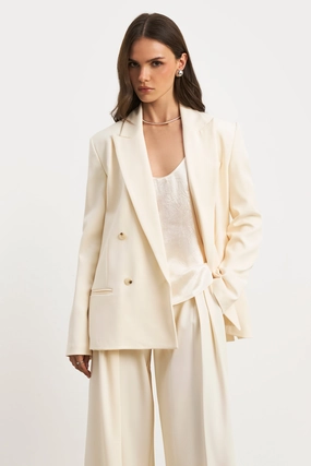 Dropped Waist Double Breasted Blazer - Cream Fashion activewear Versatile Fabric