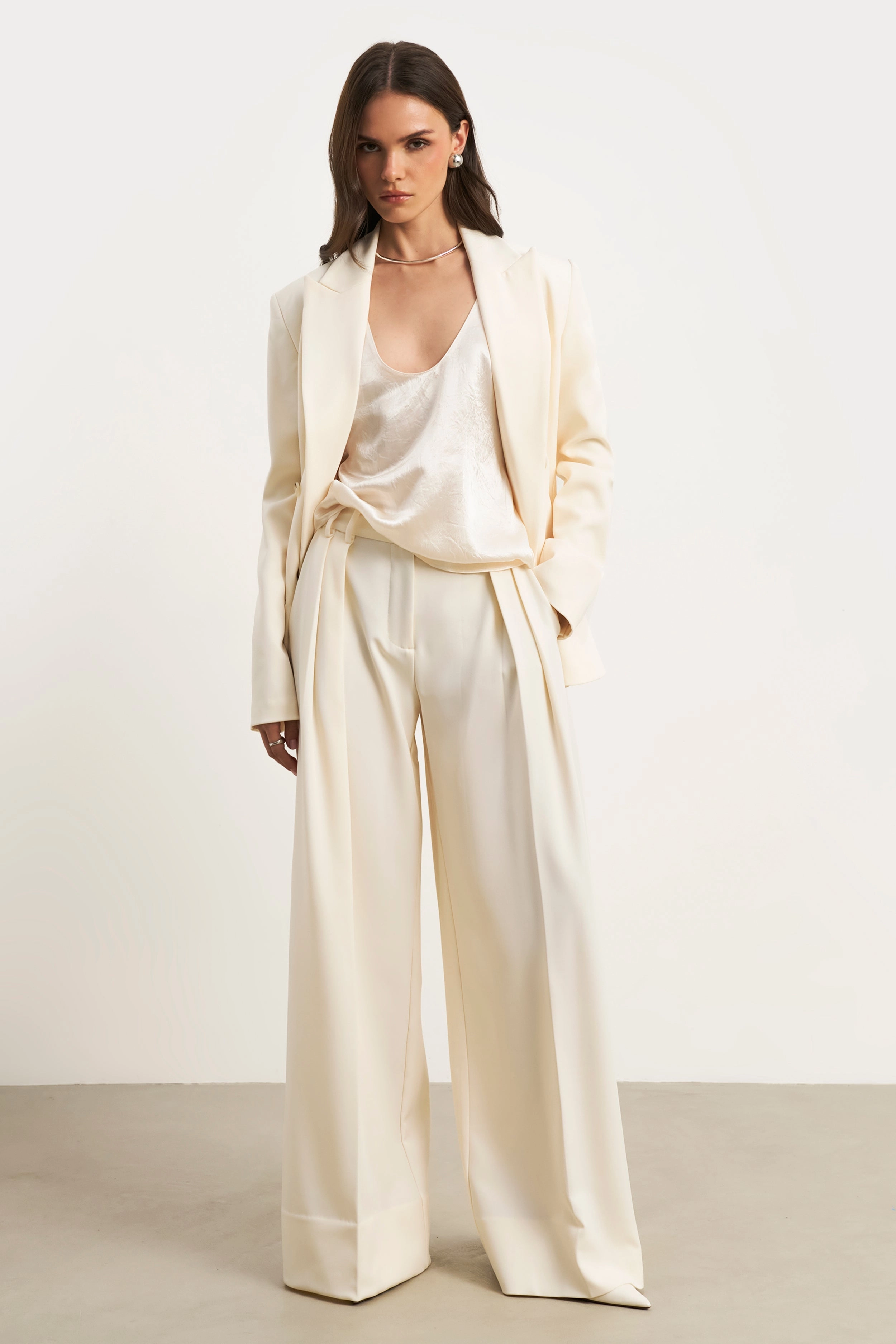 Striped activewear Dropped Waist Double Breasted Blazer - Cream