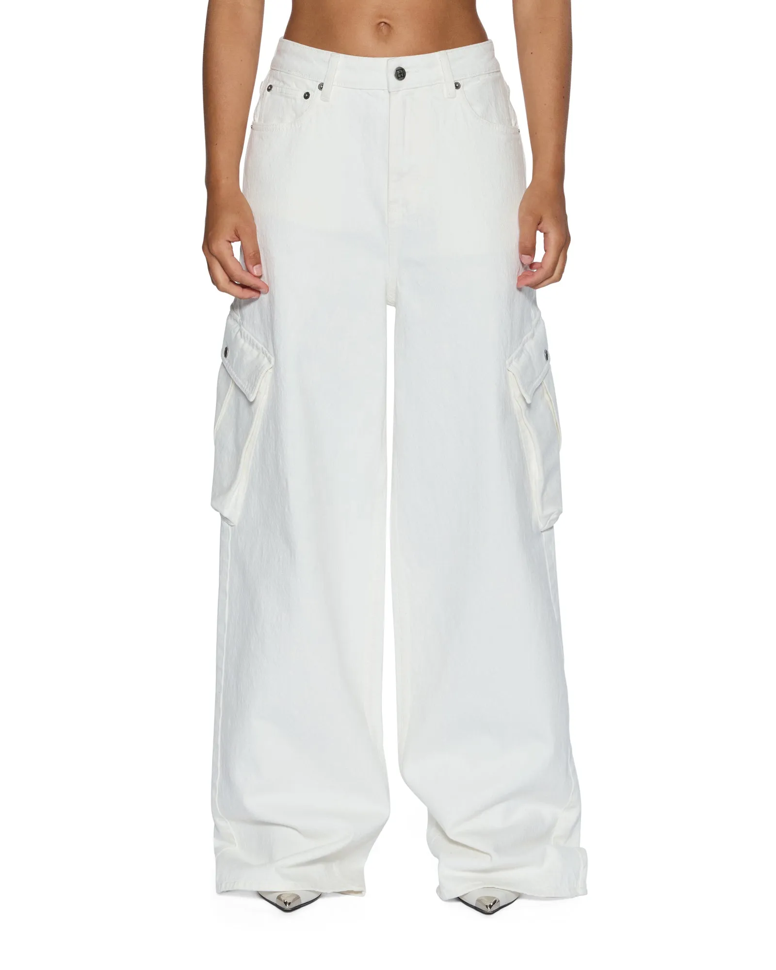BAGGY JEAN CARGO ECRU Office Wear Modern Rainy Day