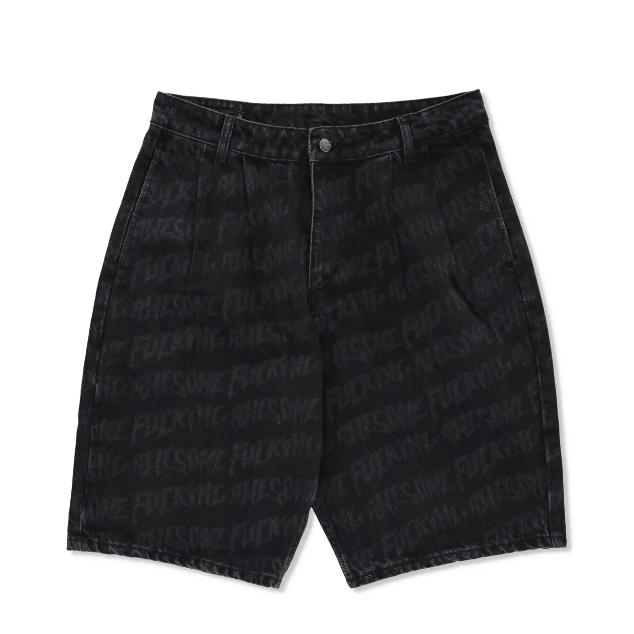 Baggy Pleated Denim Laser Stamp Shorts
