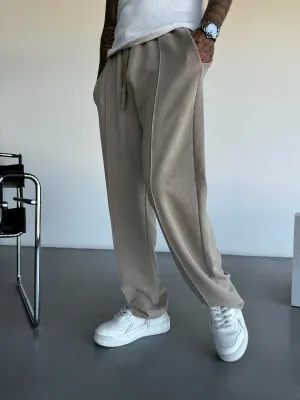 Baggy Straight Fit Washed Seam Jogger - Beige