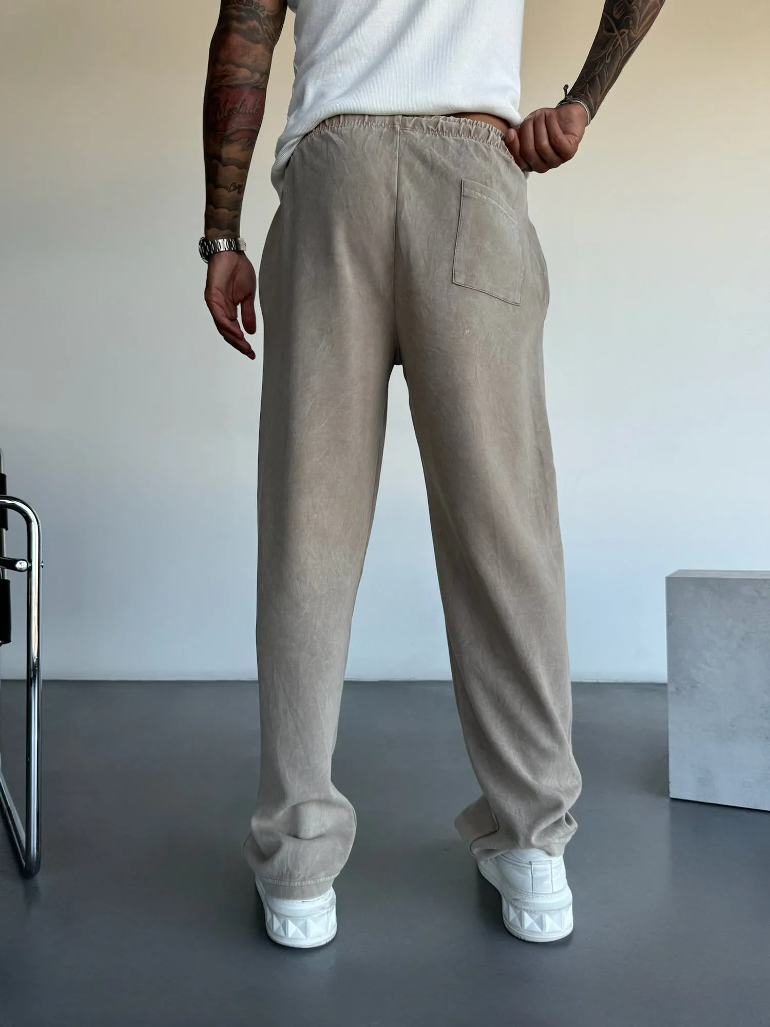 Baggy Straight Fit Washed Seam Jogger - Beige