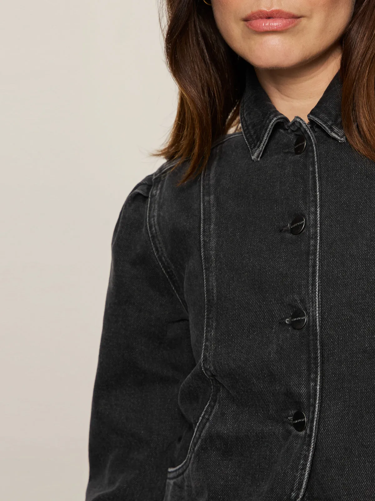 Spring Mood Brunch Outfit Formal Trendy Choice Denim Jacket Washed Black Denim