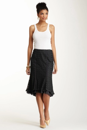 Smart Casual Sharp Look Guipure Lace Ruffle Chacha Skirt - Black