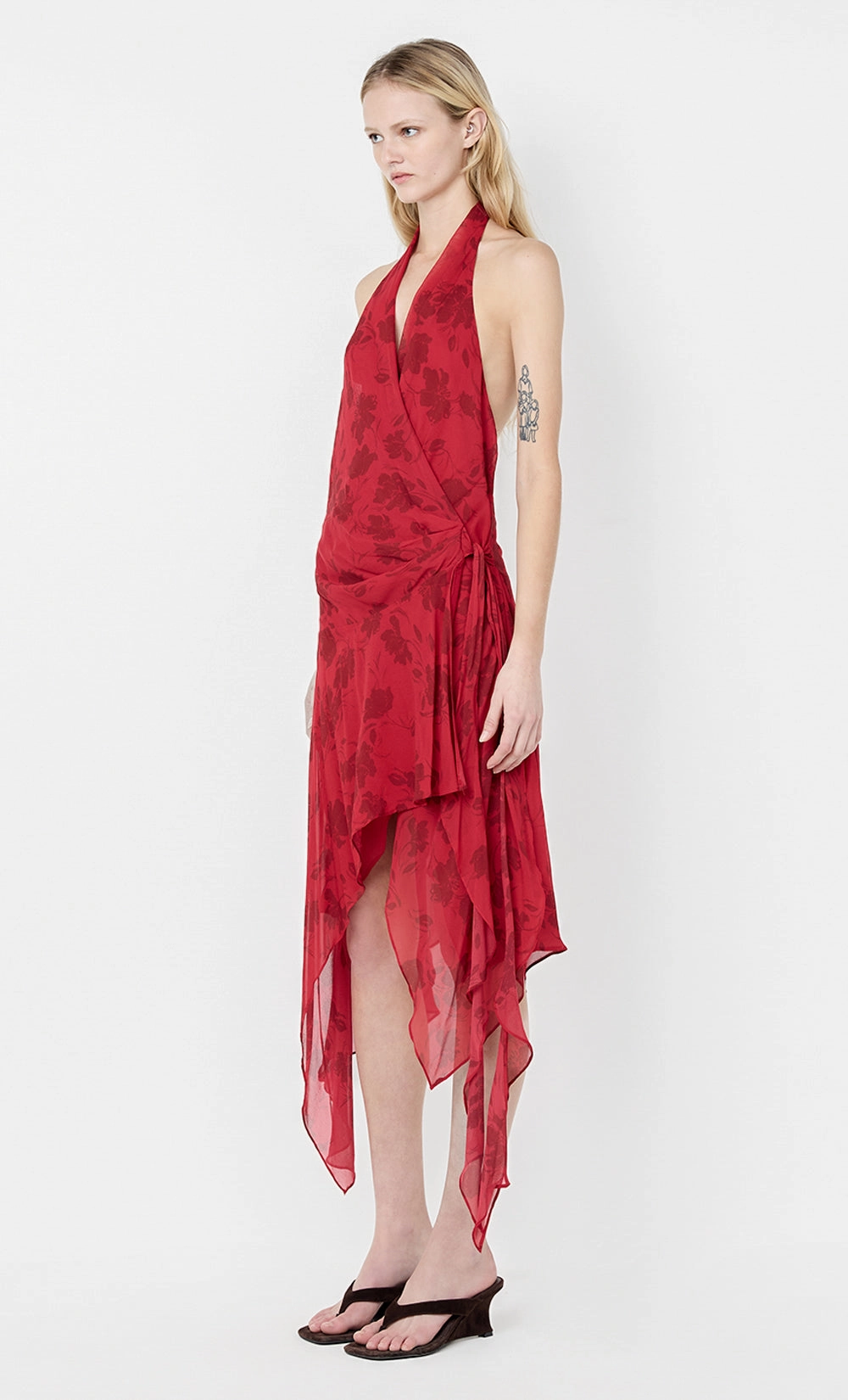 RUBY WRAP MIDI DRESS - CHERRY FLORAL Chic formal attire Modern Form