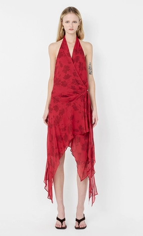 Grass Soft Warm Touch RUBY WRAP MIDI DRESS - CHERRY FLORAL