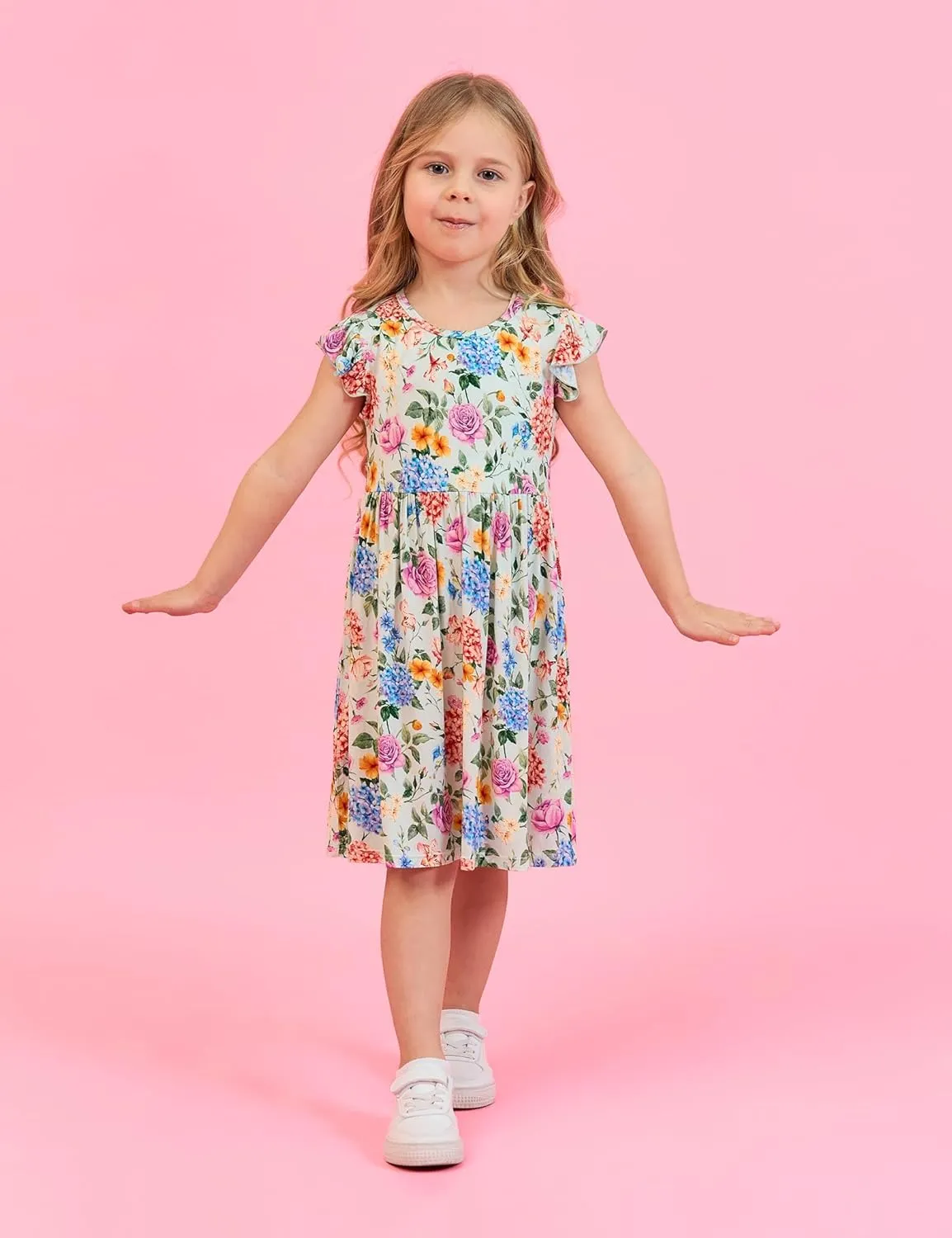 Bamboo Viscose Little Girls Dresses Ruffled Sleeveless Dresses for Kids