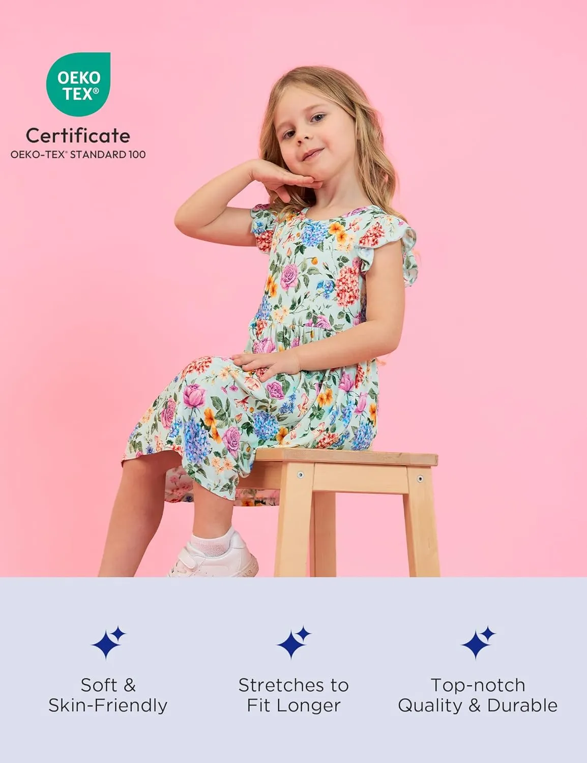 Bamboo Viscose Little Girls Dresses Ruffled Sleeveless Dresses for Kids