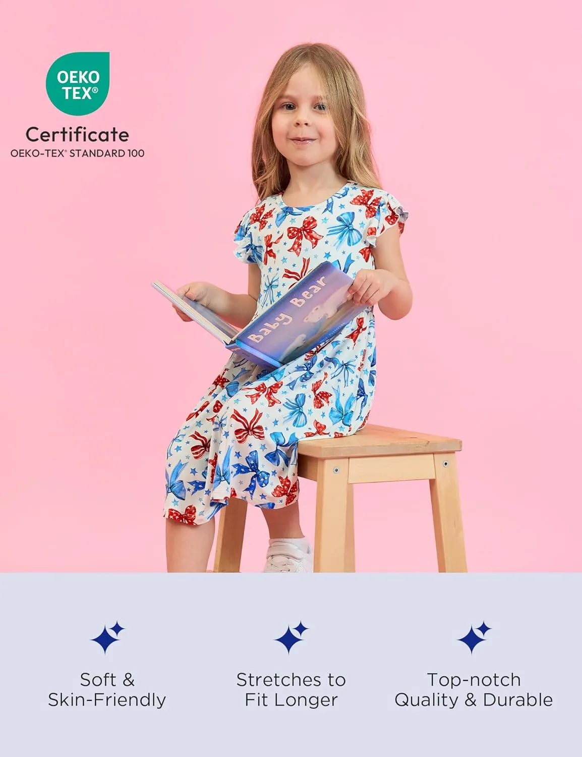 Bamboo Viscose Little Girls Dresses Ruffled Sleeveless Dresses for Kids