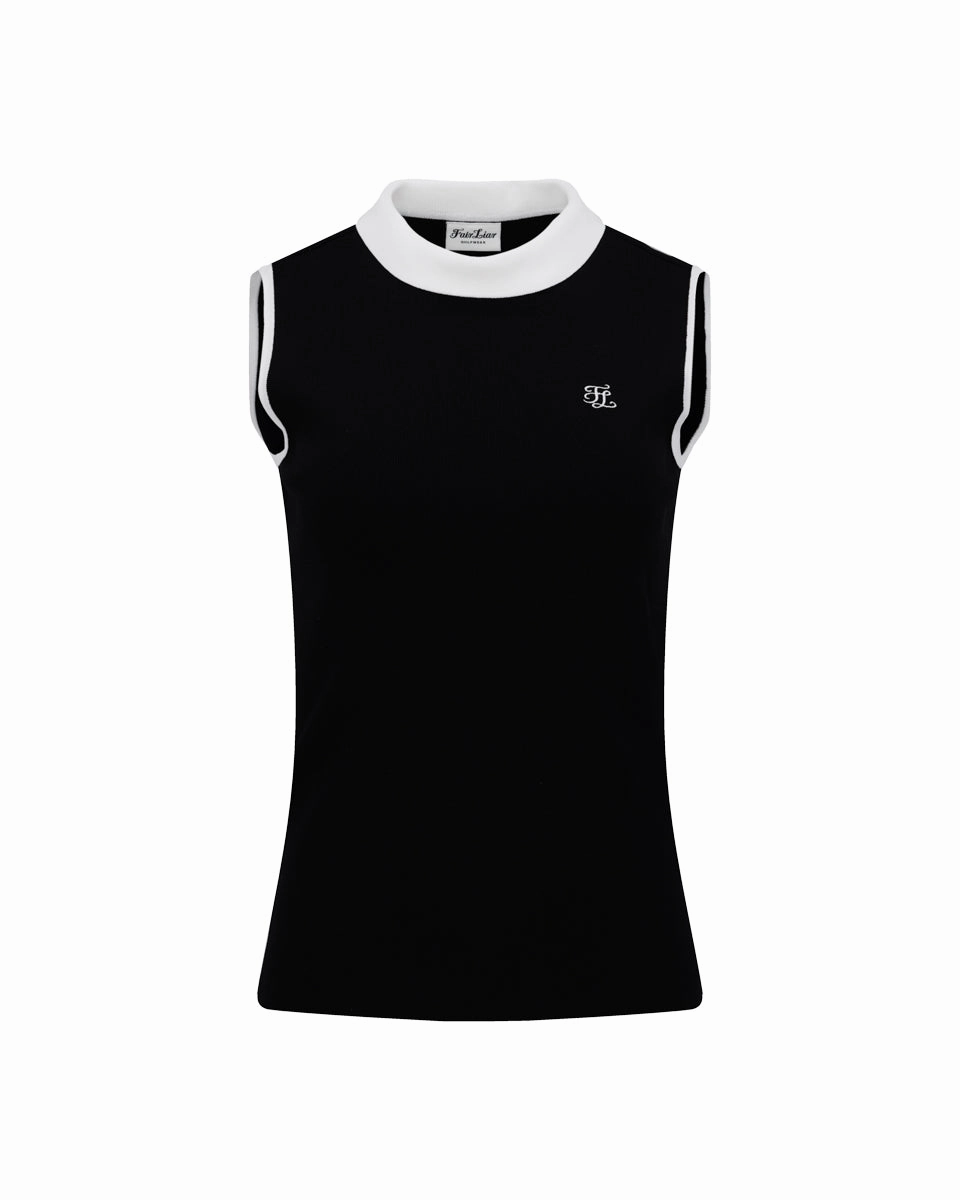 Detachable lace ribbon sleeveless knit - Black WrinkleFree Finish