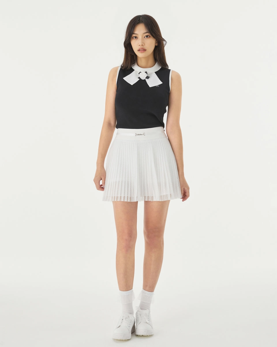 Thermal Insulation Tech Detachable lace ribbon sleeveless knit - Black