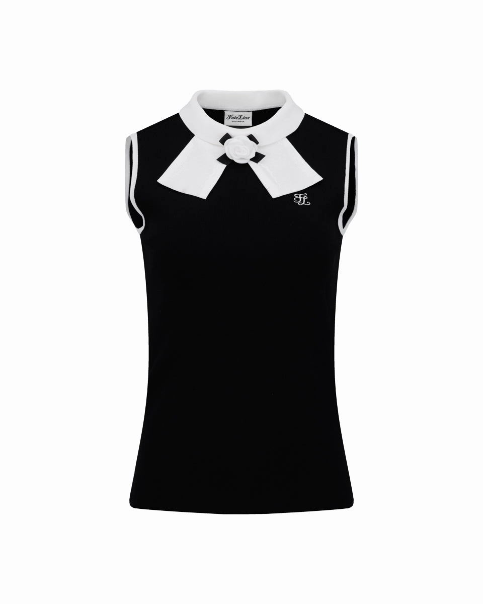Detachable lace ribbon sleeveless knit - Black LowProfileSeams Breathable Construction