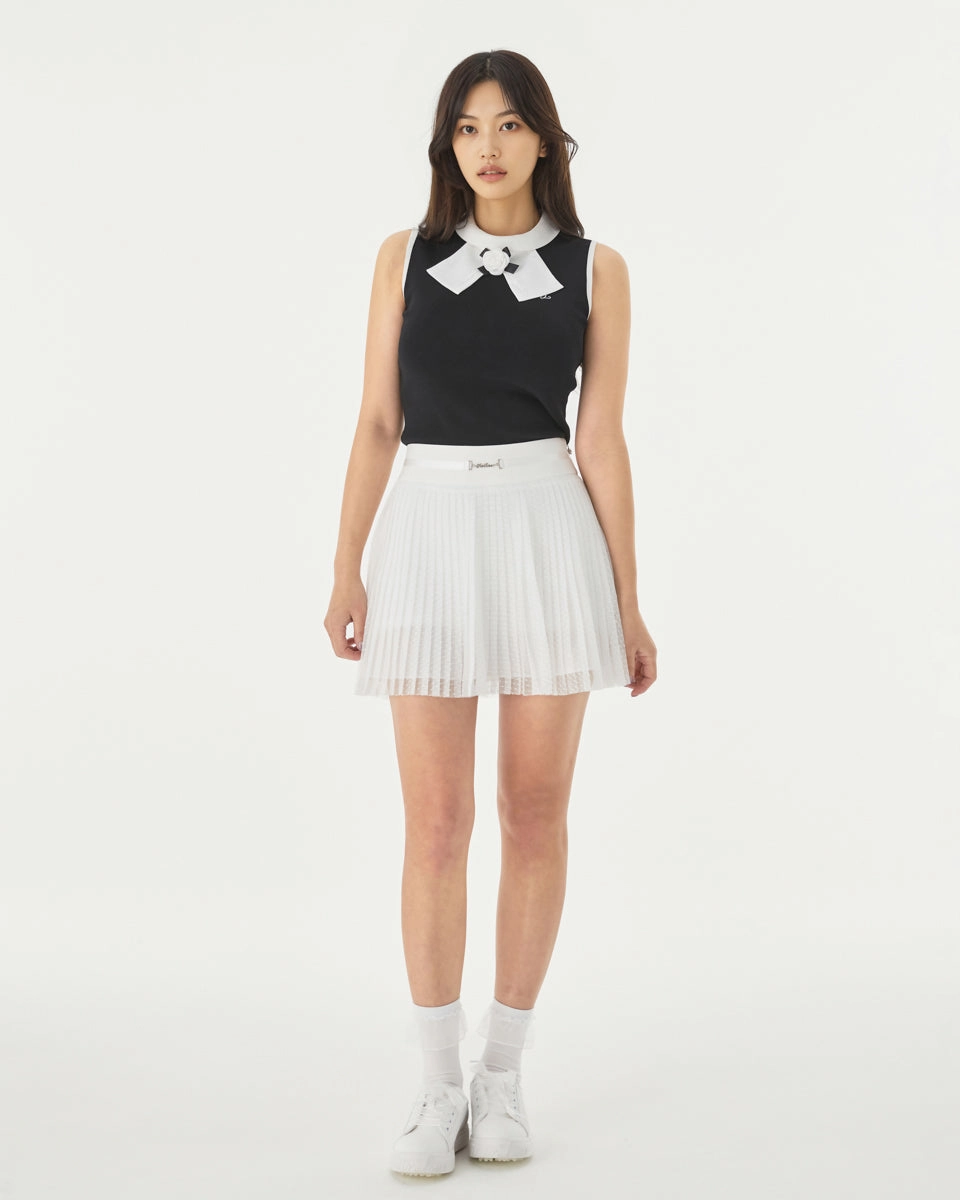 Classic Polo NonChafe Lining Detachable lace ribbon sleeveless knit - Black