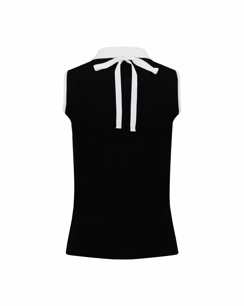 Detachable lace ribbon sleeveless knit - Black Mesh Lining NonToxic Certification