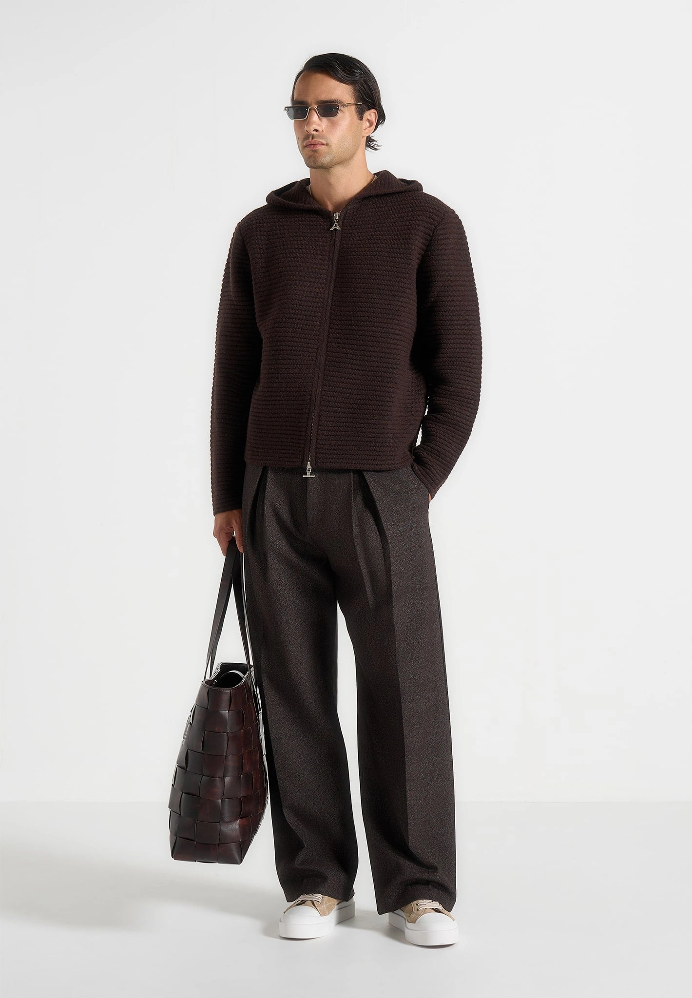 Lived In Temperature control Eden - Unisex Ribbed Knit Zip Up Hoodie - Brown