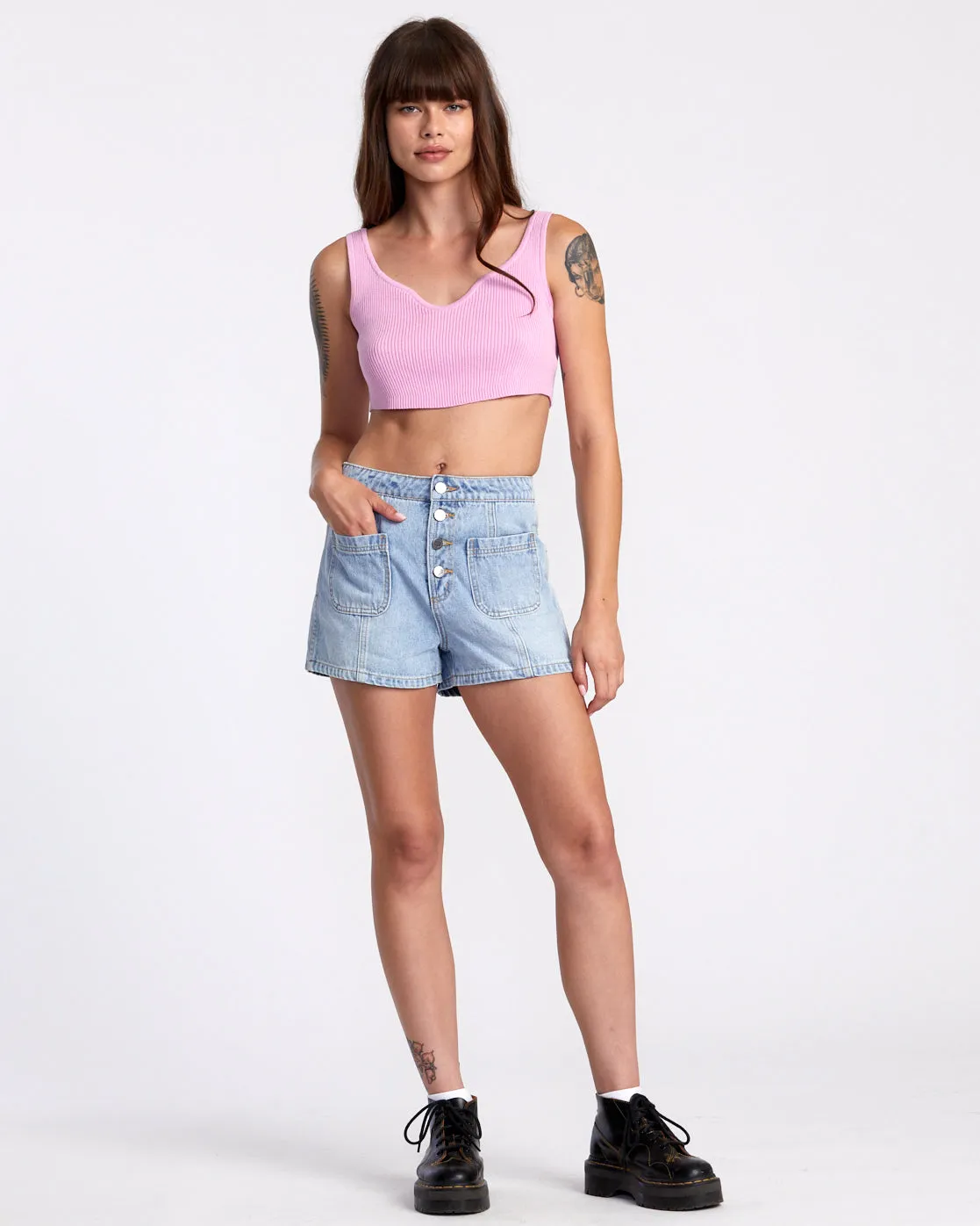 Bardot Denim Shorts - Bleached Indigo