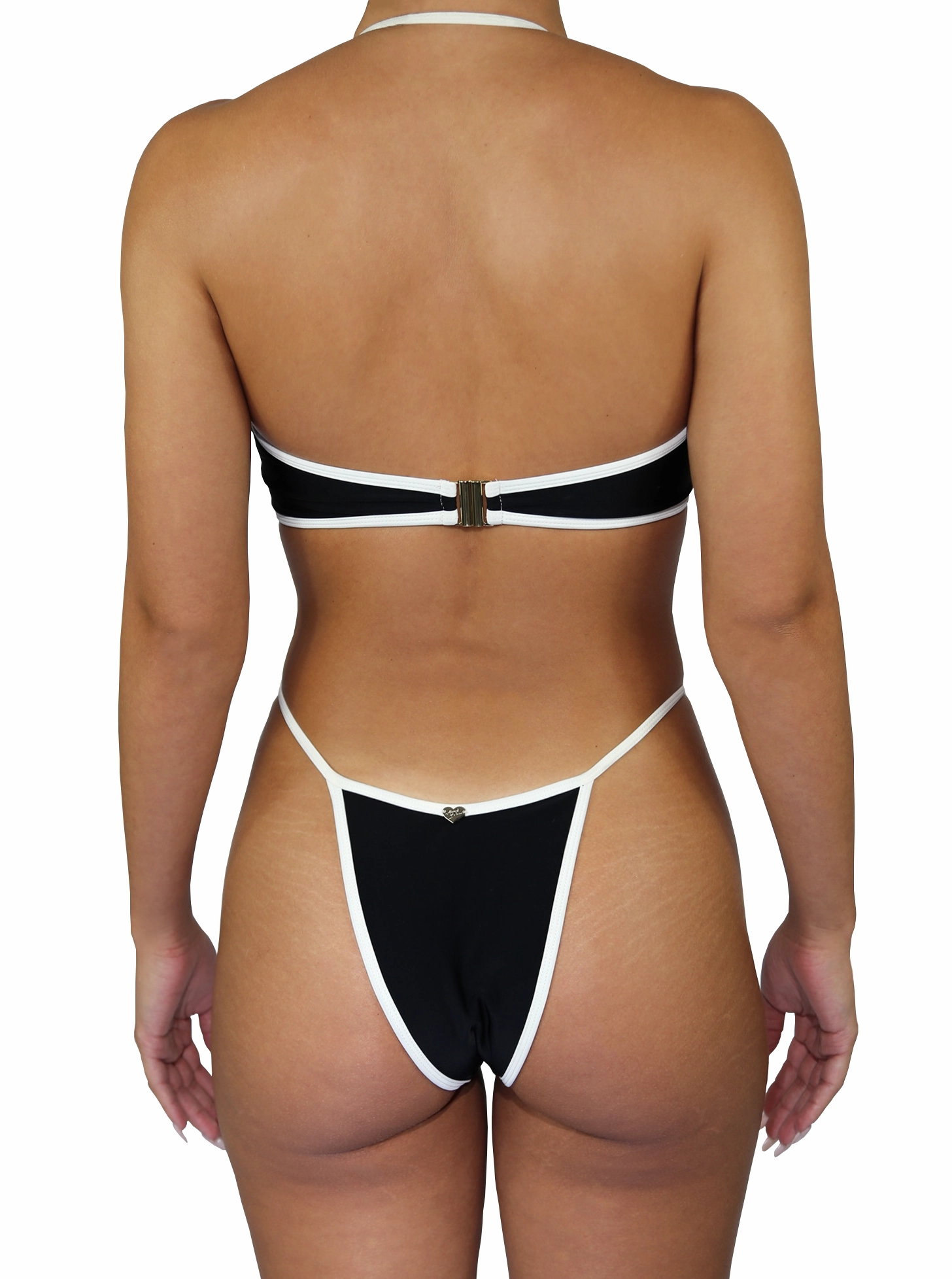 Double Needle Hemming Bardot Buckle Bikini Bottom | Black