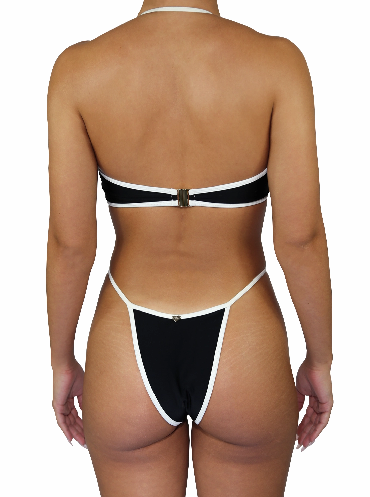 Bardot Buckle Bikini Top | Black Double Chest Pocket YarnDyeStripe