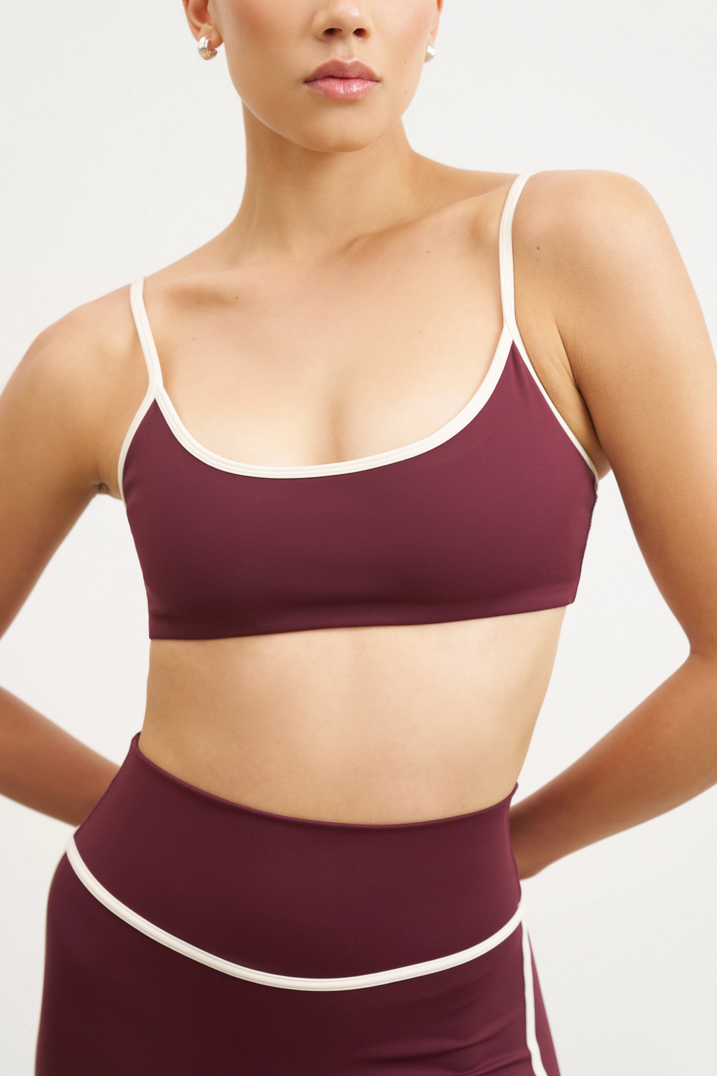 Base Contrast Trim Cami Bra - Merlot/Tofu MicroPerforated Details GarmentWashed Texture