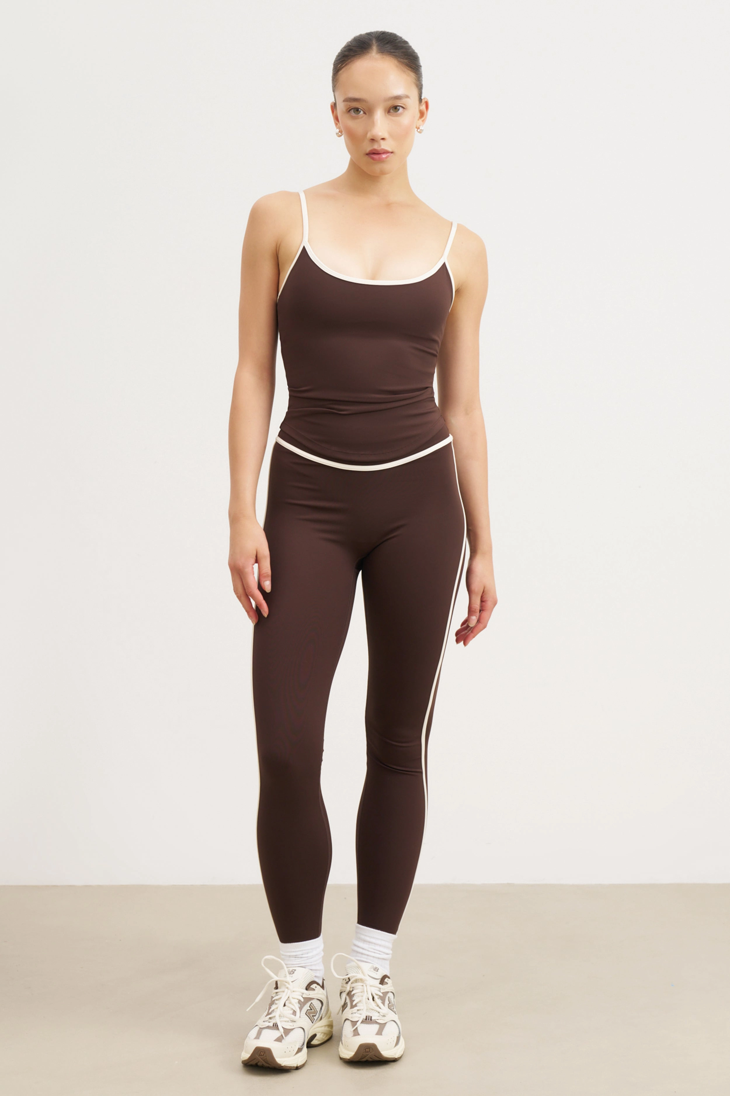 Flatlock Seam Base Contrast Trim Cami Top - Carob/Tofu