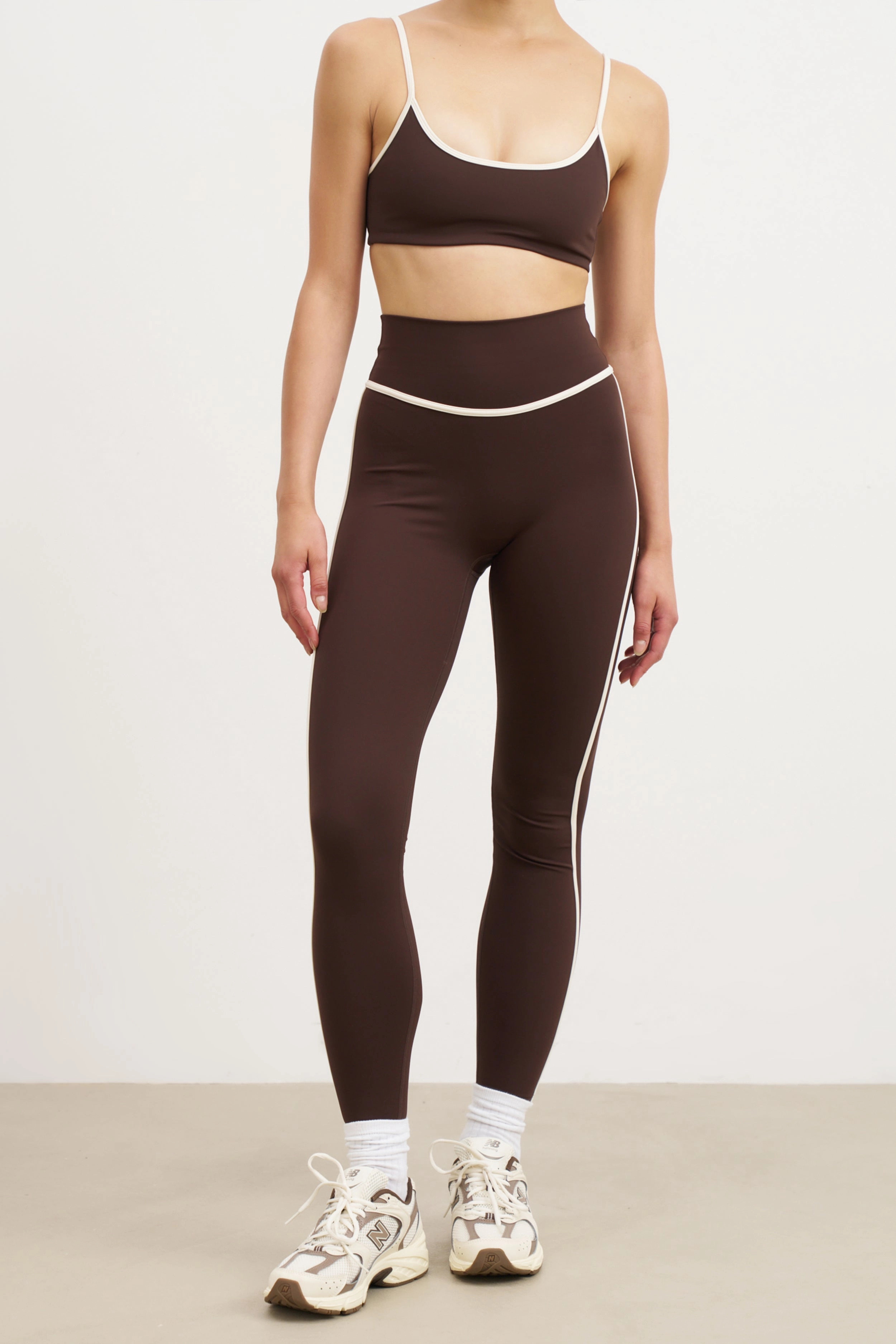 Cozy Knit Base Contrast Trim Leggings - Carob/Tofu