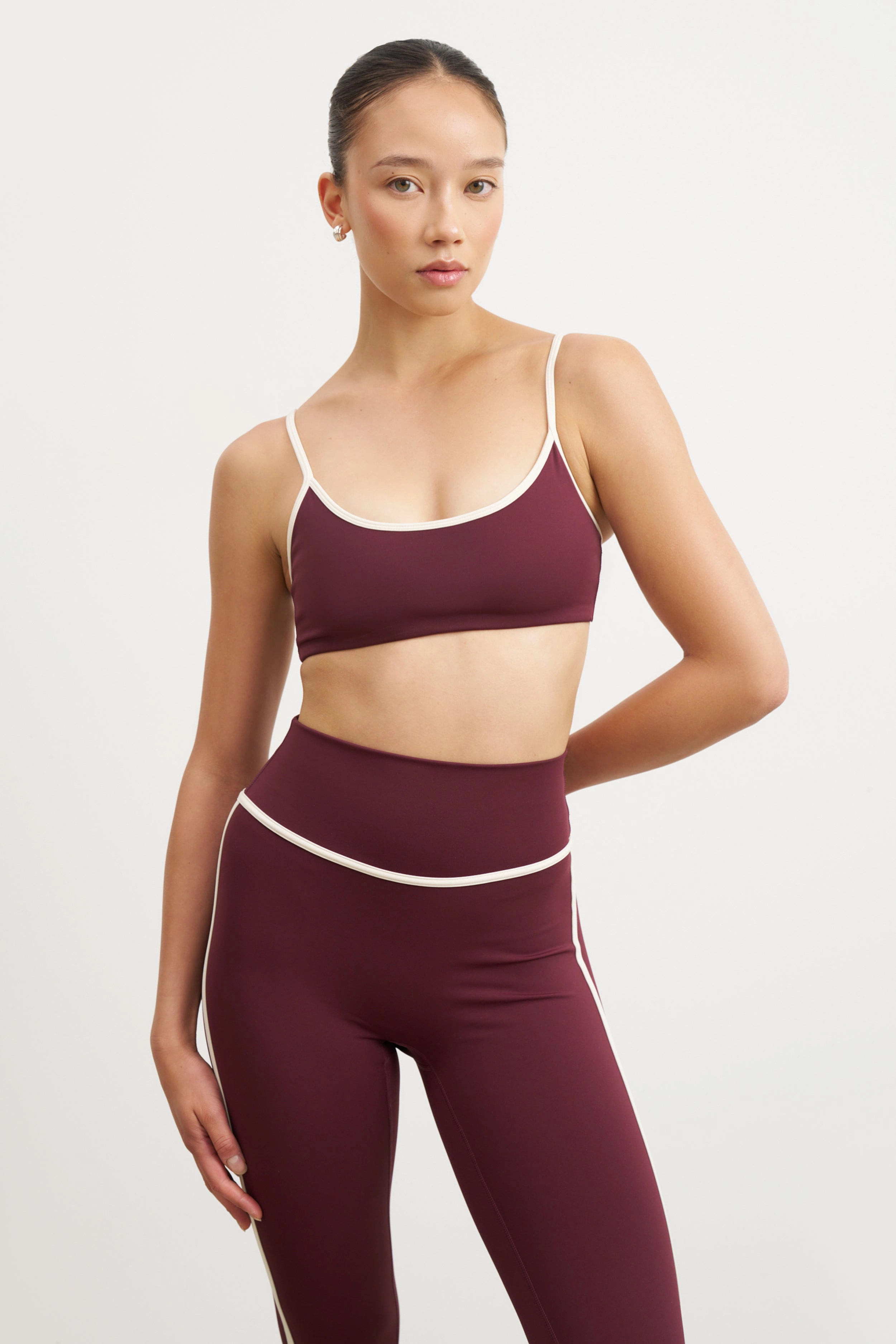 NaturalFiberBlend Reversible Layering Tech Base Contrast Trim Leggings - Merlot/Tofu