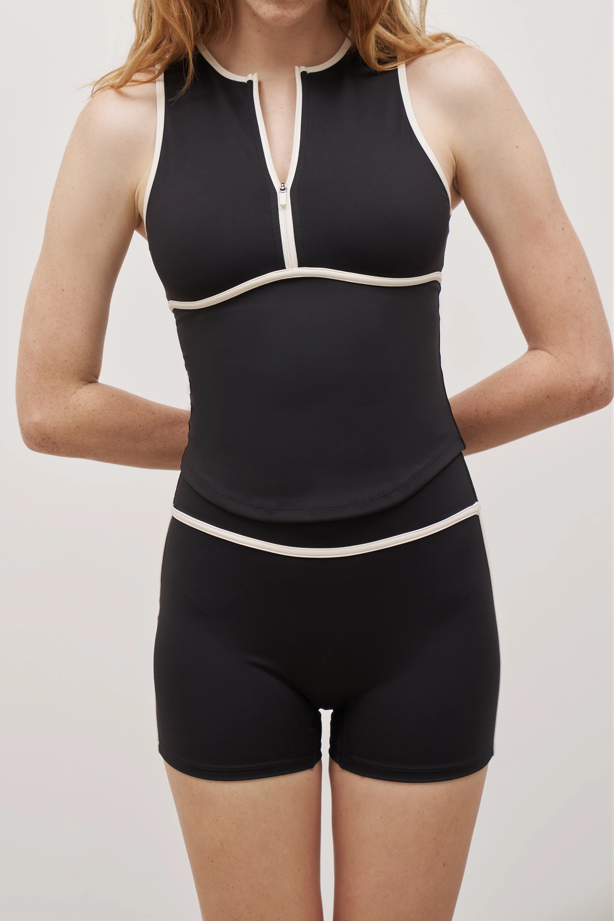 Base Contrast Trim Sleeveless Zip Up Jacket  - Black/Tofu Anti Pill Surface Reinforced Neckline