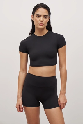 WaterRepellent Coating Base Sculpting Cropped T Shirt - Black