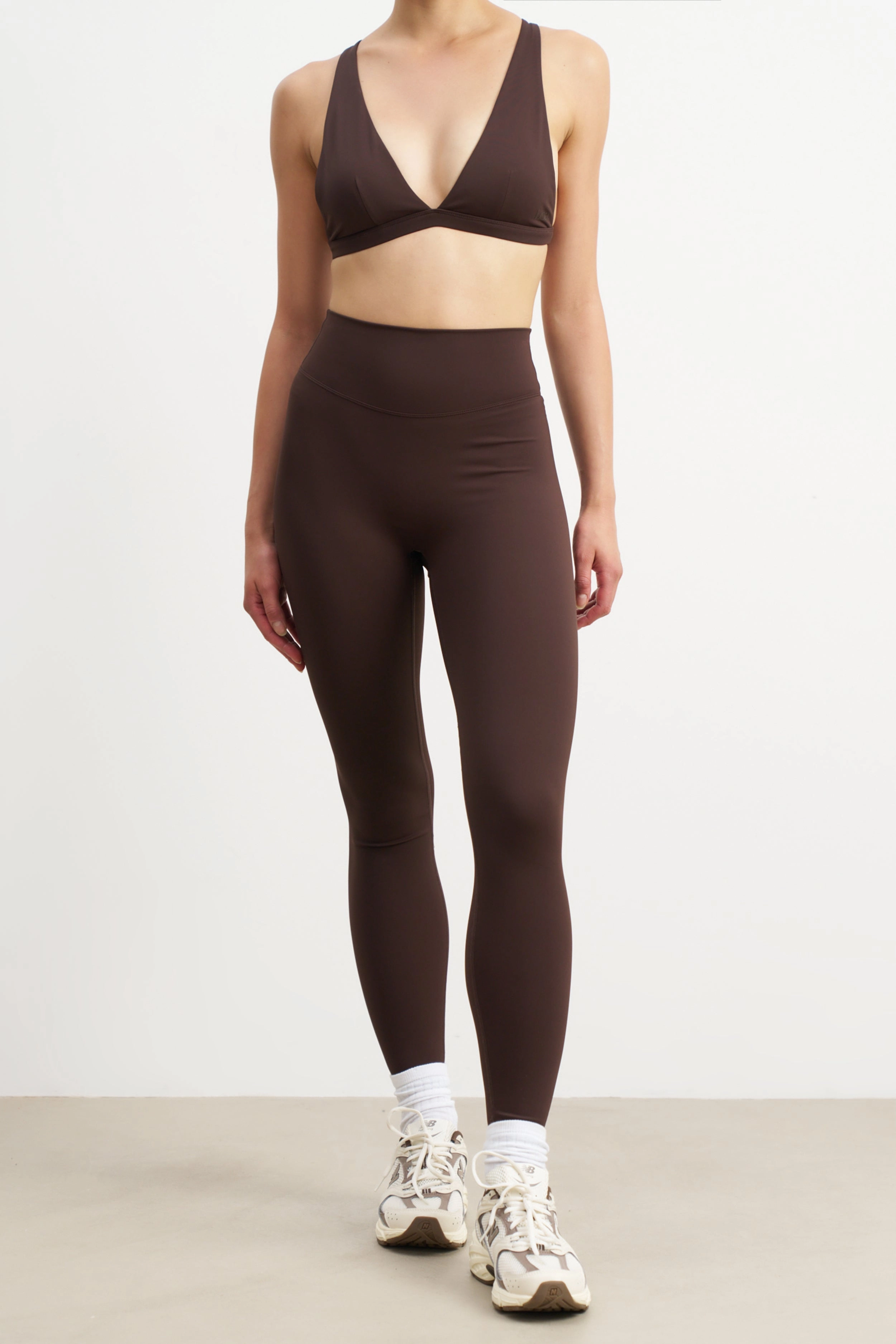 Elasticated Trim Base Sculpting Leggings - Carob