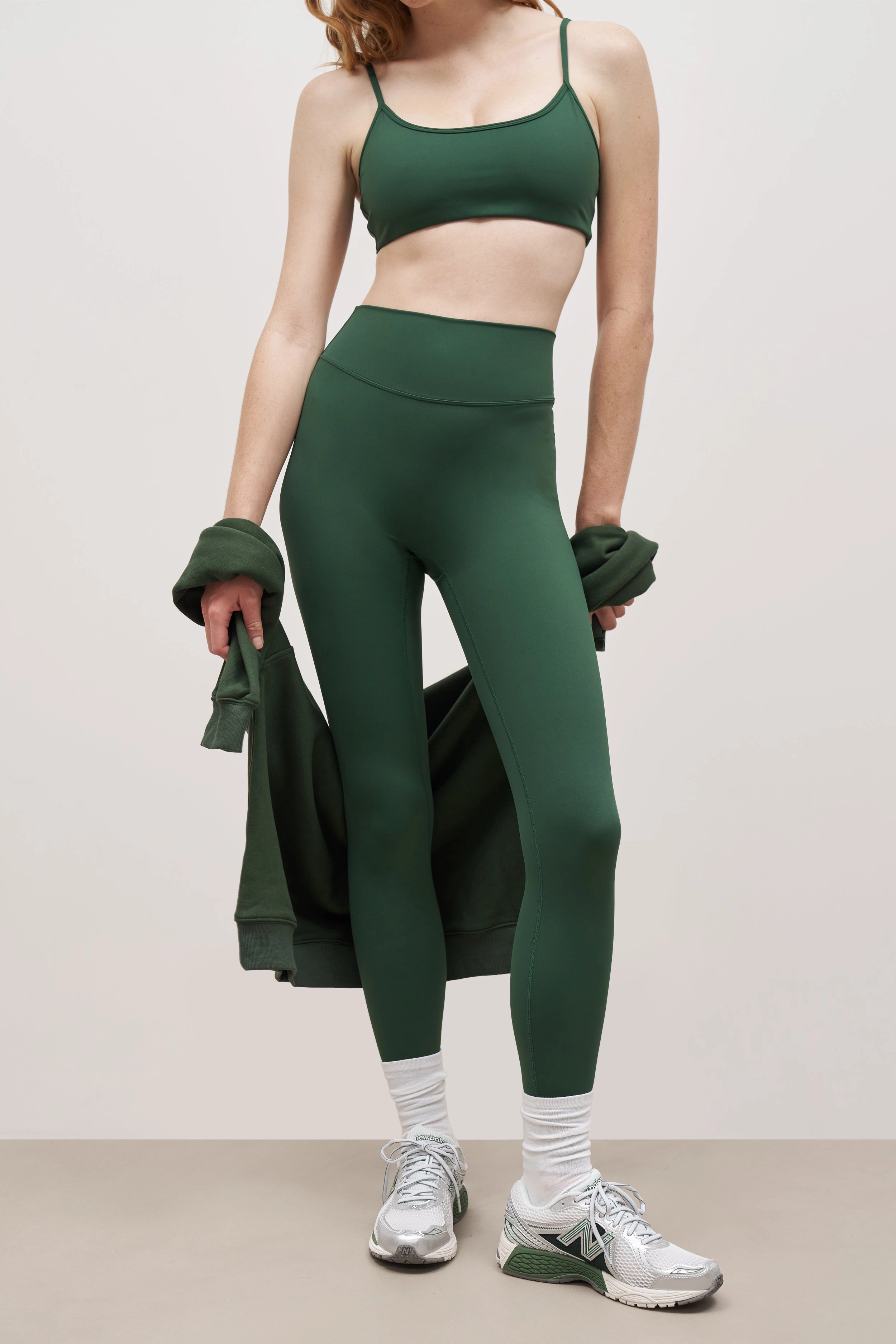 YarnDyedFabric Sporty T-shirt Base Sculpting Leggings - Forest Green