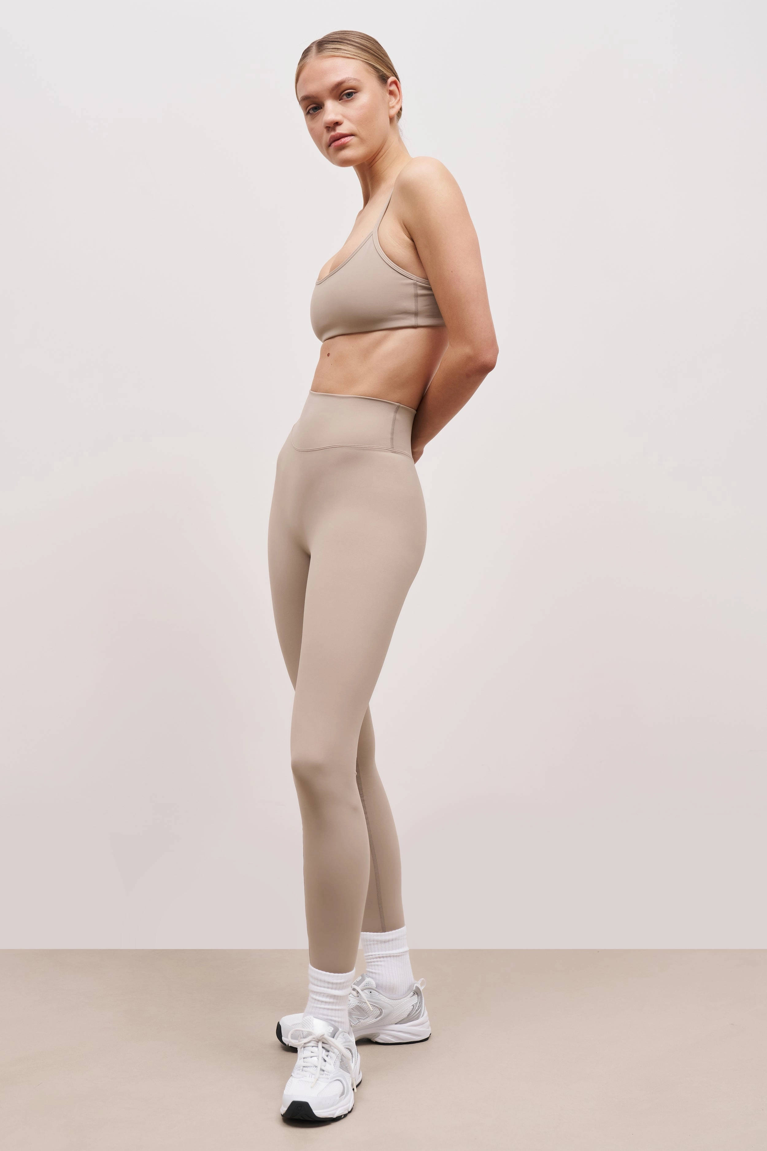 Airy Mesh Lining Neutral Tone Stitching Base Sculpting Leggings - Taupe