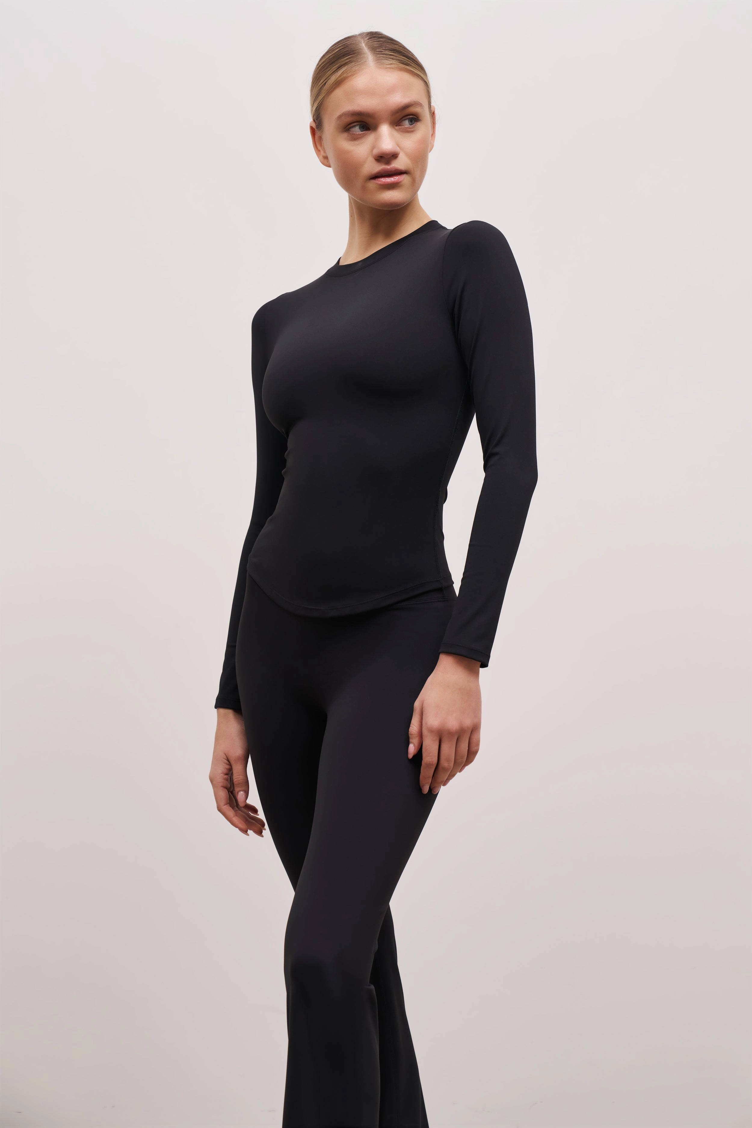 Base Sculpting Long Sleeve Top - Black Yarn Dye Stripe Ultra Soft Texture