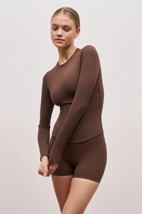 Base Sculpting Long Sleeve Top - Truffle Non Restrictive Fit Fade Resistant Treatment