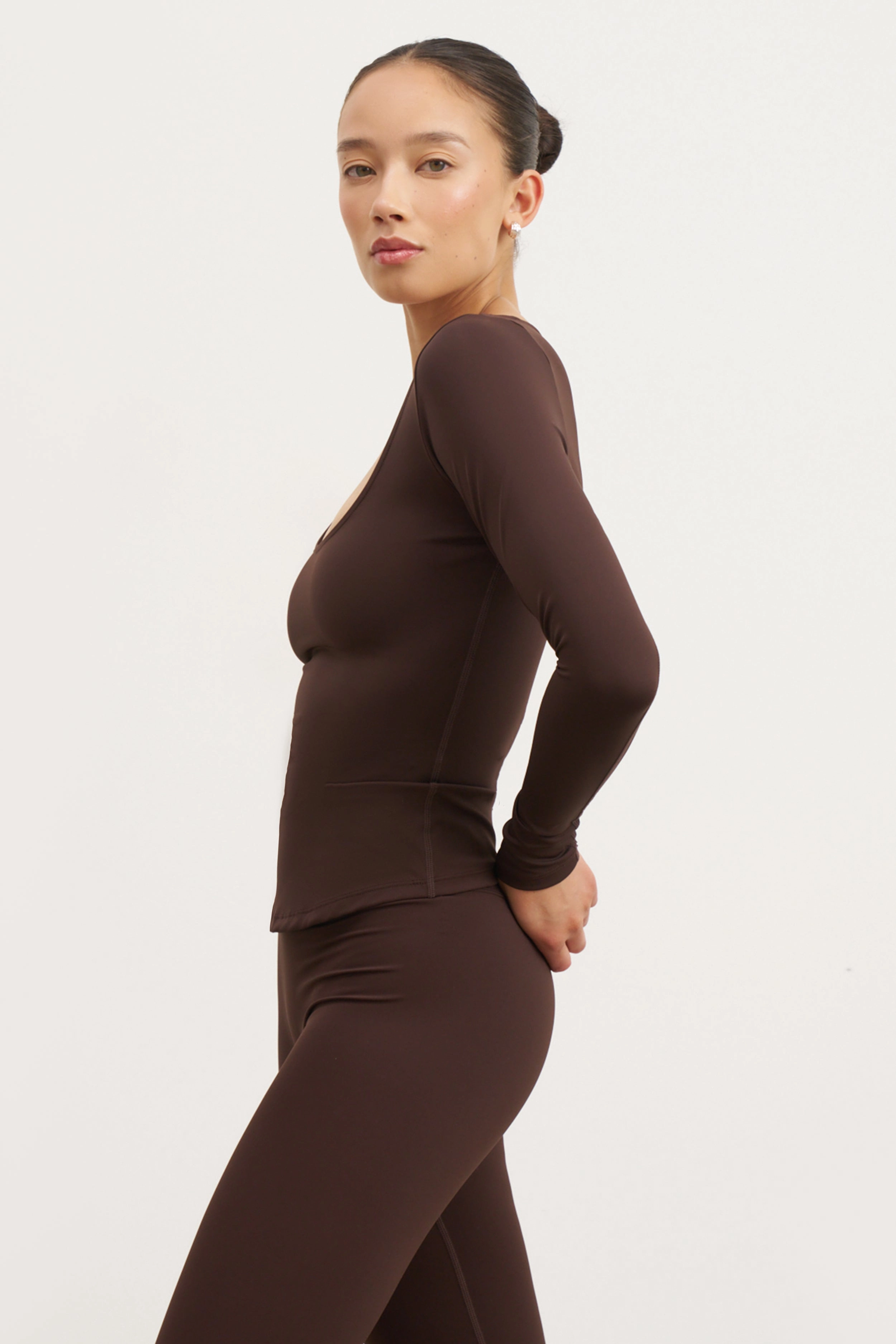 Base Sculpting Scoop Neck Long Sleeve Top - Carob Comfy Layer