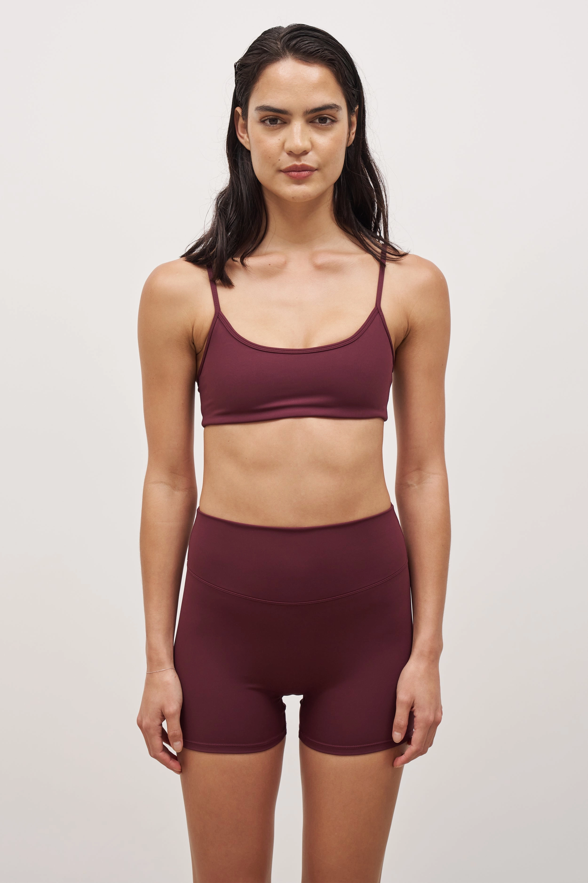 Base Sculpting Shorts - Merlot Asymmetrical hem Curved Hem Design